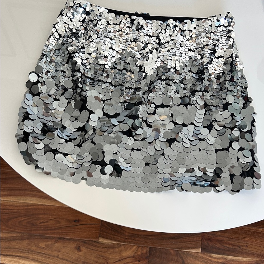 H&M Silver Sequin Mini Skirt